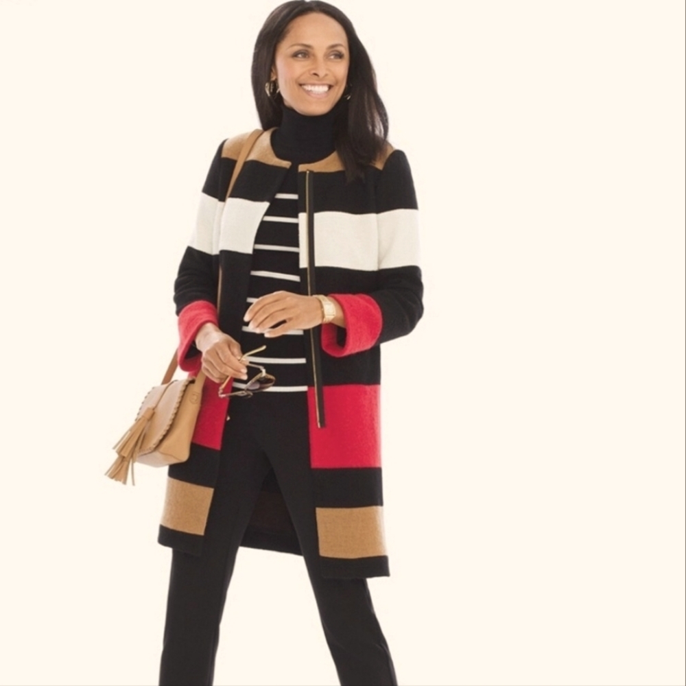 Chico's 100% Wool Colorblock Duster Jacket